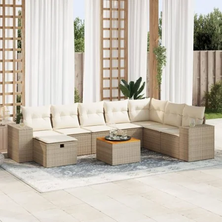 Set de sofás de jardín con cojines 9 pzas ratán sintético beige by , Garden sets - Ref: Foro24-3325887, Price: 644,19 €, Disc...