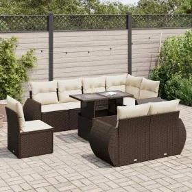 Set de sofás de jardín 9 pzas y cojines ratán sintético marrón by , Garden sets - Ref: Foro24-3326664, Price: 746,49 €, Disco...