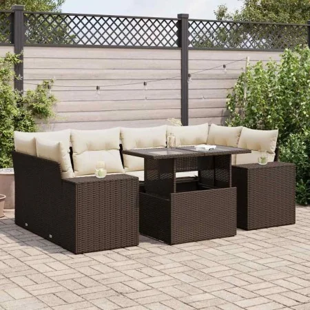 Juego de sofás de jardín 7 piezas con cojines ratán PE marrón by , Garden sets - Ref: Foro24-3326754, Price: 549,45 €, Discou...