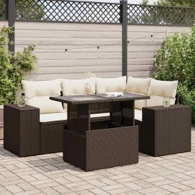 Set comedor de jardín 5 piezas y cojines ratán sintético marrón von , Gartensets - Ref: Foro24-3326794, Preis: 424,75 €, Raba...