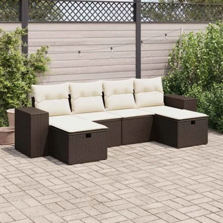 Set sofás de jardín 6 piezas y cojines ratán sintético marrón by , Garden sets - Ref: Foro24-3325729, Price: 383,76 €, Discou...