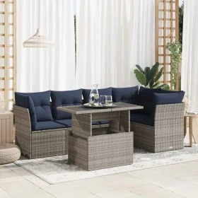 Set sofás jardín y cojines 6 pzas ratán sintético acacia gris by , Garden sets - Ref: Foro24-3326162, Price: 497,76 €, Discou...