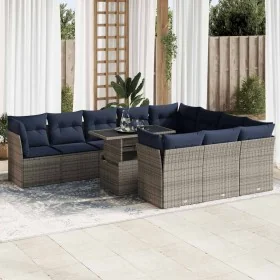 Set sofás jardín y cojines 11 pzas ratán sintético acacia gris by , Garden sets - Ref: Foro24-3326232, Price: 829,33 €, Disco...