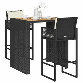 Set bar jardín con cojines 3 pzas ratán sintético acacia negro von , Gartensets - Ref: Foro24-3328895, Preis: 378,14 €, Rabat...