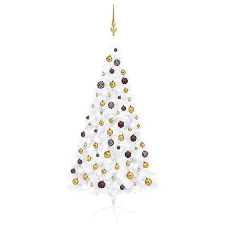 Medio árbol de Navidad con luces y bolas blanco 150 cm by , Christmas trees - Ref: Foro24-3077483, Price: 57,73 €, Discount: %