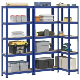 Estanterías de 5 baldas 3 uds madera contrachapada y acero azul by , Industrial shelving - Ref: Foro24-4016941, Price: 98,77 ...