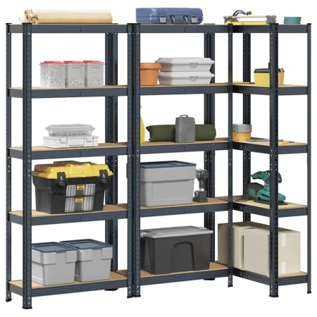 Estante almacenaje 5 niveles 3 uds acero y madera contrachapada by , Industrial shelving - Ref: Foro24-4016943, Price: 99,96 ...