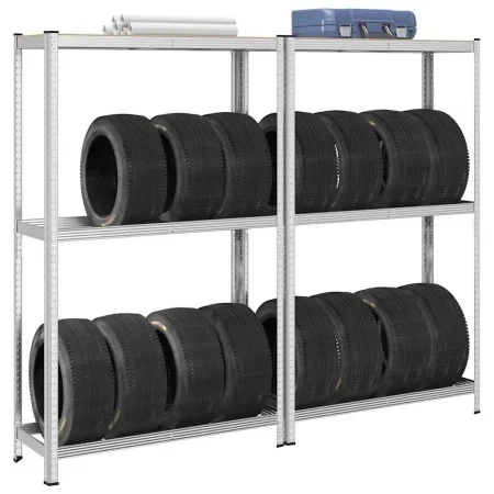 Estantes para neumáticos de 2 capas 2 uds acero plateados by , Industrial shelving - Ref: Foro24-4016969, Price: 107,39 €, Di...