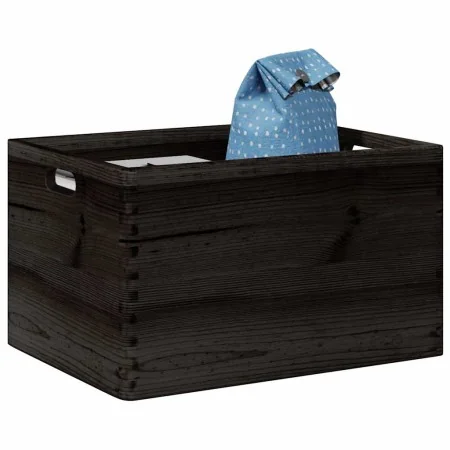 Caja de madera con asas madera maciza pino negra 40x30x23 cm by , Storage baskets - Ref: Foro24-4017400, Price: 38,30 €, Disc...
