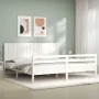 White solid wood bed frame with headboard 200x200 cm by vidaXL, Beds and slatted bases - Ref: Foro24-3194787, Price: 189,80 €...