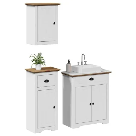 Juego muebles baño BODO 3pzas madera maciza pino blanco marrón by , Bathroom furniture - Ref: Foro24-3307648, Price: 266,94 €...