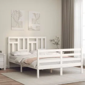 White solid wood bed frame with headboard 140x200 cm by vidaXL, Beds and slatted bases - Ref: Foro24-3194962, Price: 138,35 €...