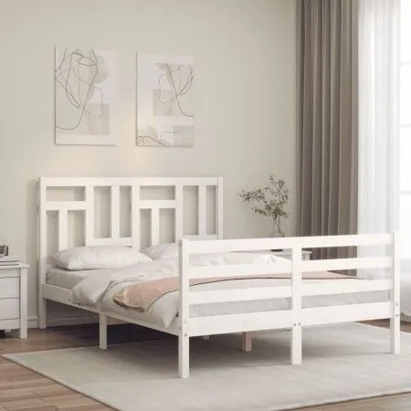 White solid wood bed frame with headboard 140x200 cm by vidaXL, Beds and slatted bases - Ref: Foro24-3194962, Price: 138,35 €...