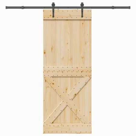Puerta corredera con herrajes madera maciza de pino 90x210 cm de , Puertas - Ref: Foro24-3332793, Precio: 222,70 €, Descuento: %