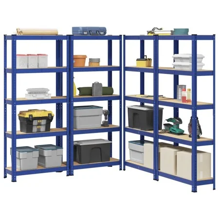 Estanterías de 5 baldas 4 uds madera contrachapada y acero azul by , Industrial shelving - Ref: Foro24-3307587, Price: 131,89...