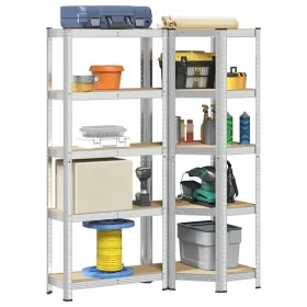 Juego de 2estantes 5niveles acero plateado y madera industrial by , Industrial shelving - Ref: Foro24-3307617, Price: 75,81 €...
