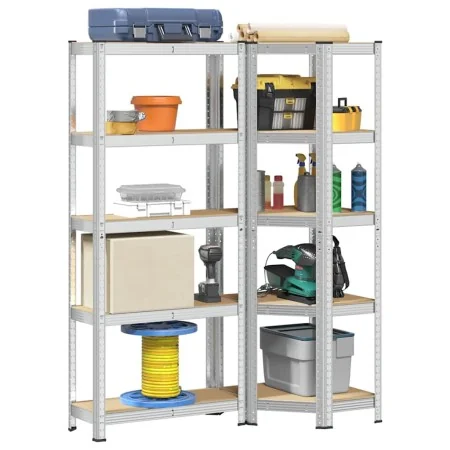 Juego de 2estantes 5niveles acero plateado y madera industrial by , Industrial shelving - Ref: Foro24-3307617, Price: 75,81 €...