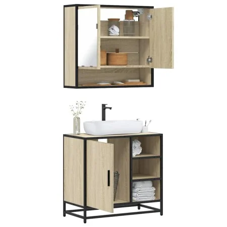 Set de muebles de baño 2 pzas madera contrachapada roble Sonoma von , Badezimmermöbel - Ref: Foro24-3300936, Preis: 149,58 €,...