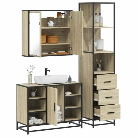 Set de muebles de baño 3 pzas madera contrachapada roble Sonoma de , Muebles de baño - Ref: Foro24-3301151, Precio: 255,99 €,...