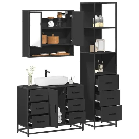 Juego de muebles de baño 3 pzas madera contrachapada negro by , Bathroom furniture - Ref: Foro24-3301170, Price: 301,58 €, Di...