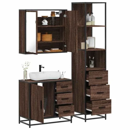 Set de muebles baño 3 pzas madera contrachapada roble marrón de , Muebles de baño - Ref: Foro24-3301139, Precio: 258,61 €, De...