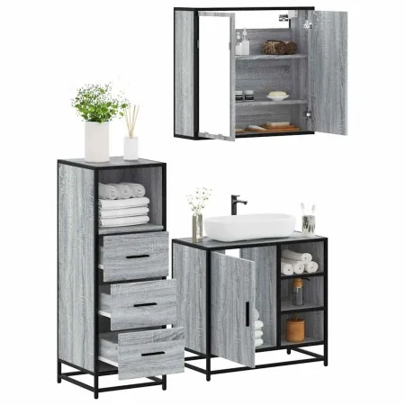 Set de muebles de baño 3 pzas madera contrachapada gris sonoma by , Bathroom furniture - Ref: Foro24-3301028, Price: 244,44 €...