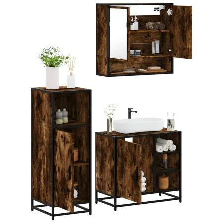 Set de muebles baño 3 pzas madera contrachapada roble ahumado by , Bathroom furniture - Ref: Foro24-3300997, Price: 218,45 €,...
