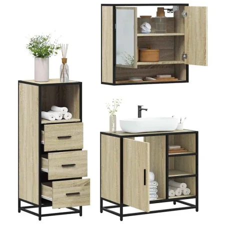 Set de muebles de baño 3 pzas madera contrachapada roble Sonoma by , Bathroom furniture - Ref: Foro24-3301056, Price: 218,31 ...