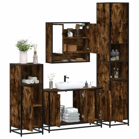 Set de muebles baño 4 pzas madera contrachapada roble ahumado by , Bathroom furniture - Ref: Foro24-3301222, Price: 419,47 €,...