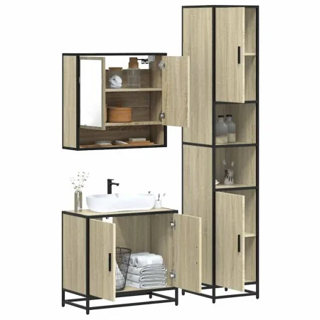 Set de muebles de baño 3 pzas madera contrachapada roble Sonoma von , Badezimmermöbel - Ref: Foro24-3301096, Preis: 278,51 €,...