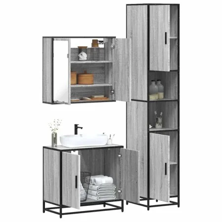 Set de muebles de baño 3 pzas madera contrachapada gris sonoma de , Muebles de baño - Ref: Foro24-3301068, Precio: 285,31 €, ...