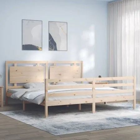 Bed frame with solid wood headboard 200x200 cm by vidaXL, Beds and slatted bases - Ref: Foro24-3194071, Price: 175,14 €, Disc...
