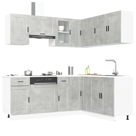 Mueble cocina Porto gris hormigón 11 pzas madera contrachapada de , Armarios de cocina - Ref: Foro24-3314965, Precio: 668,62 ...