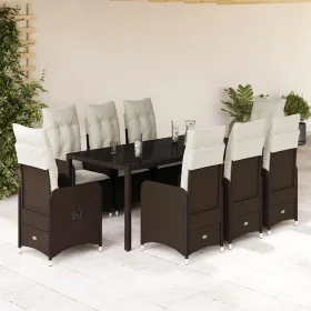 Set de mesa y sillas jardín 9 piezas y cojines ratán PE marrón by , Garden sets - Ref: Foro24-3277071, Price: 1,00 €, Discoun...