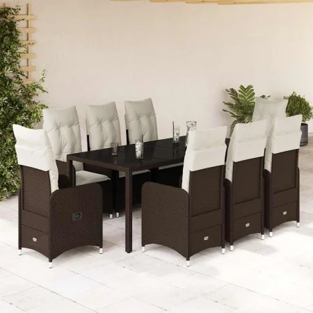 Set de mesa y sillas jardín 9 piezas y cojines ratán PE marrón by , Garden sets - Ref: Foro24-3277071, Price: 1,00 €, Discoun...