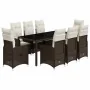 Set de mesa y sillas jardín 9 piezas y cojines ratán PE marrón by , Garden sets - Ref: Foro24-3277071, Price: 1,00 €, Discoun...