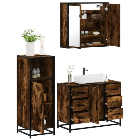 Set de muebles baño 3 pzas madera contrachapada roble ahumado by , Bathroom furniture - Ref: Foro24-3300962, Price: 264,58 €,...