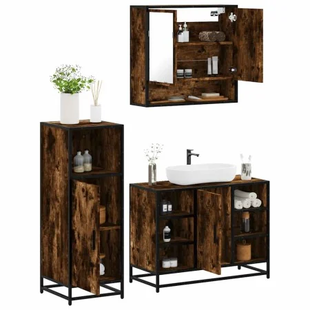 Set de muebles baño 3 pzas madera contrachapada roble ahumado by , Bathroom furniture - Ref: Foro24-3301002, Price: 215,10 €,...