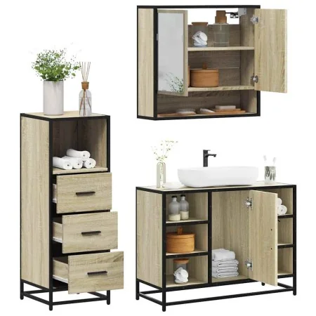 Set de muebles de baño 3 pzas madera contrachapada roble Sonoma by , Bathroom furniture - Ref: Foro24-3301061, Price: 221,56 ...