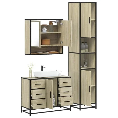 Set de muebles de baño 3 pzas madera contrachapada roble Sonoma by , Bathroom furniture - Ref: Foro24-3301111, Price: 328,64 ...