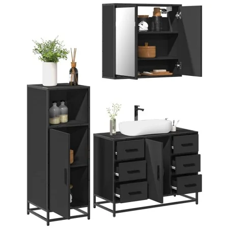 Juego de muebles de baño 3 pzas madera contrachapada negro by , Bathroom furniture - Ref: Foro24-3300960, Price: 268,63 €, Di...
