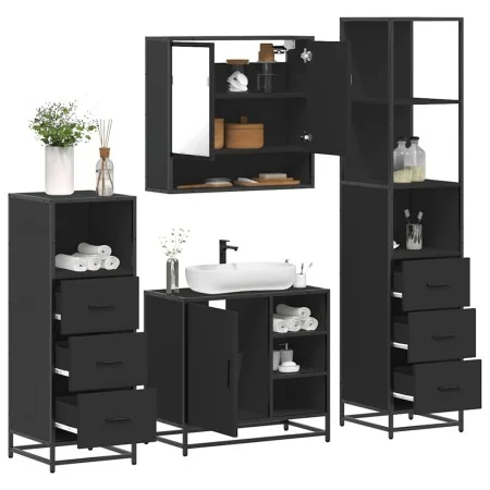 Juego de muebles de baño 4 pzas madera contrachapada negro de , Muebles de baño - Ref: Foro24-3301295, Precio: 347,40 €, Desc...
