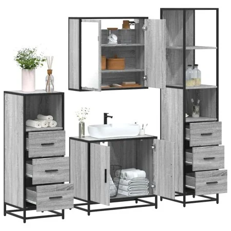 Set de muebles de baño 4 pzas madera contrachapada gris sonoma de , Muebles de baño - Ref: Foro24-3301248, Precio: 336,86 €, ...