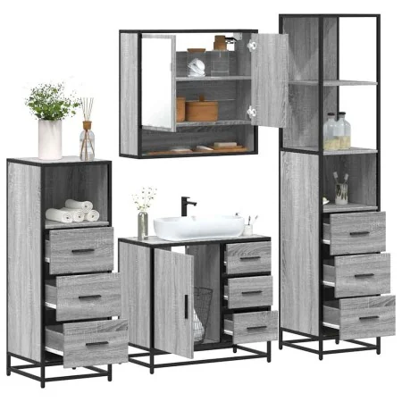 Set de muebles de baño 4 pzas madera contrachapada gris sonoma von , Badezimmermöbel - Ref: Foro24-3301288, Preis: 368,80 €, ...
