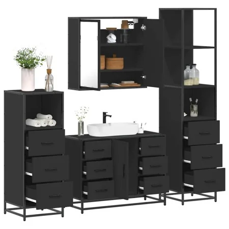 Juego de muebles de baño 4 pzas madera contrachapada negro von , Badezimmermöbel - Ref: Foro24-3301260, Preis: 448,85 €, Raba...