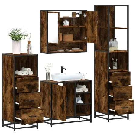 Set de muebles baño 4 pzas madera contrachapada roble ahumado de , Muebles de baño - Ref: Foro24-3301297, Precio: 314,06 €, D...