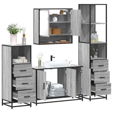 Set de muebles de baño 4 pzas madera contrachapada gris sonoma de , Muebles de baño - Ref: Foro24-3301283, Precio: 356,10 €, ...