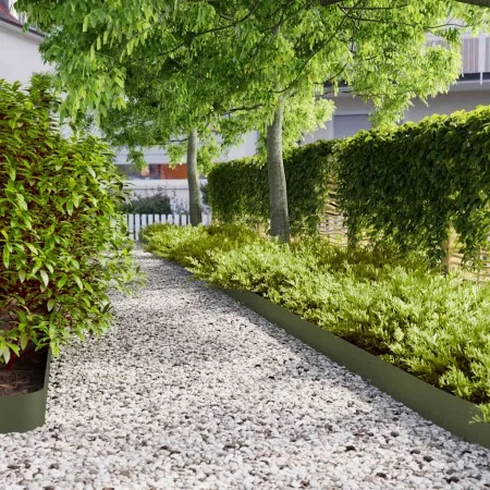Bordes césped 10 uds acero laminado frío verde oliva 15x103 cm | Tu tienda online para hogar, jardín y más Foro24.es