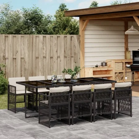 Set de comedor de jardín 9 pzas y cojines ratán sintético negro by , Garden sets - Ref: Foro24-3210918, Price: 603,33 €, Disc...