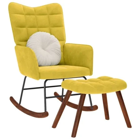Mecedora con taburete de terciopelo amarillo de , Mecedoras - Ref: Foro24-4016850, Precio: 112,24 €, Descuento: %